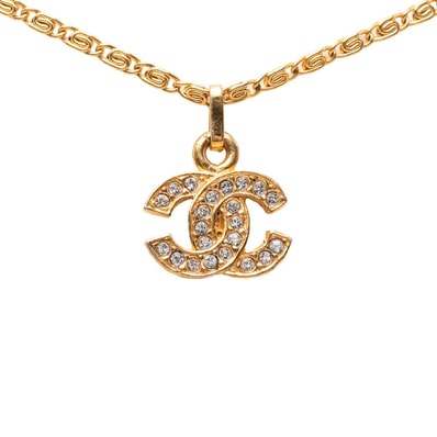 シャネル ココマーク ペンダント ネックレス ゴールド ラインストーン メッキ GP レディース CHANEL 【中古】