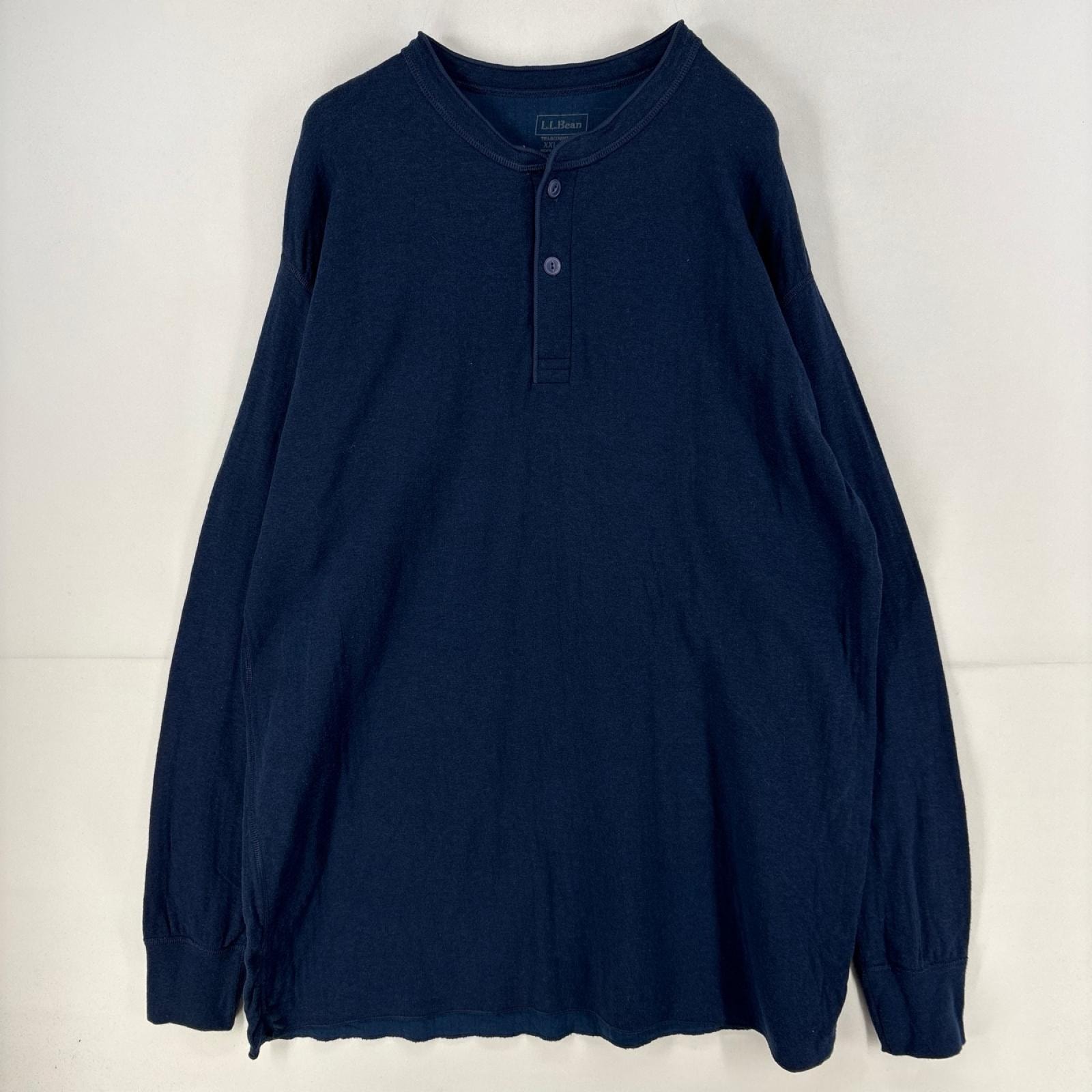 古着 エルエルビーン L.L.Bean 長袖Tシャツ ヘンリーネック 大きいサイズ ロンT ハーフボタン XXL TALL  ネイビー 無地 メンズ