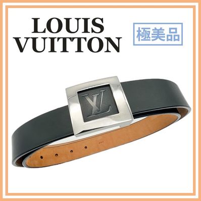 ルイヴィトン サンチュール LVスタンプ レザーベルト M6896 ブラック