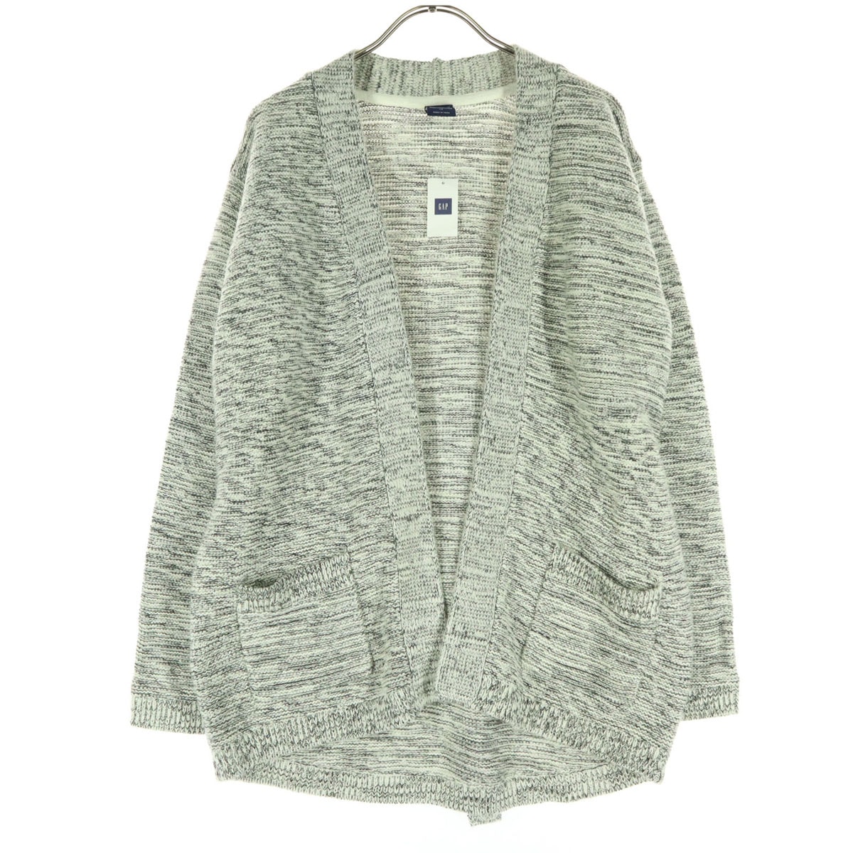 未使用 GAP ギャップ ウール混 モヘヤ混 長袖 ボタンレス ニットカーディガン XS グレー系