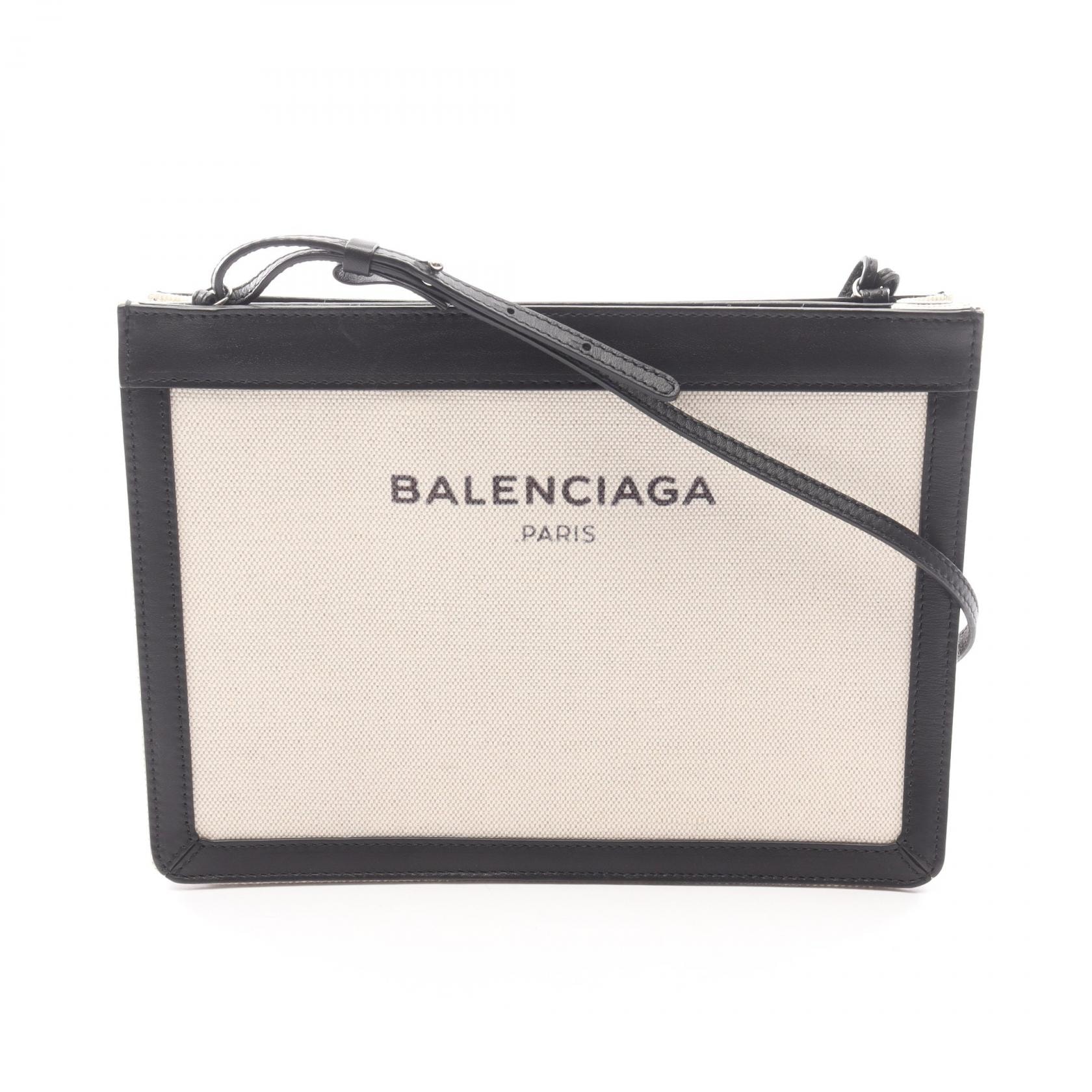 バレンシアガ BALENCIAGA ネイビー ポシェット ショルダーバッグ バッグ キャンバス レザー レディース アイボリー系 / ブラック系 339937 【中古】