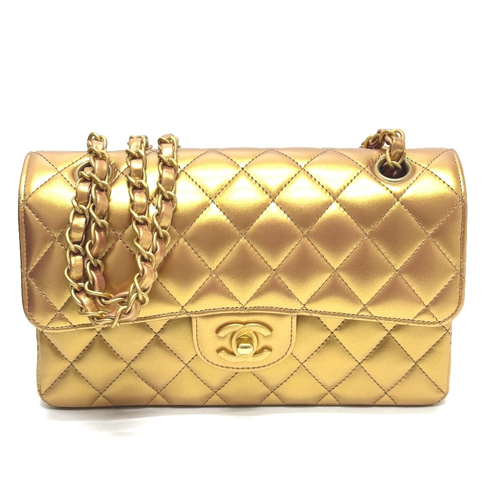 シャネル CHANEL マトラッセ23 A01113 CC ココマーク カバン 肩掛け Wフラップ ショルダーバッグ コーティングレザー ゴールド 未使用