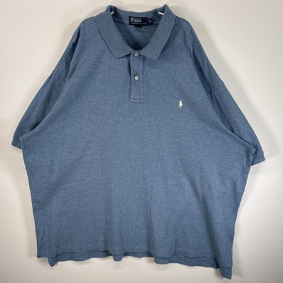 古着 90's/90年代 ポロバイラルフローレン Polo by Ralph Lauren 半袖 ポロシャツ ロゴ 刺繍 大きいサイズ 2ボタン 3XB BIG 水色 無地 メンズ