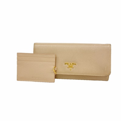 ★最終価格【6ib1479】プラダ 長財布 レザー ベージュ ゴールド金具【中古】レディース