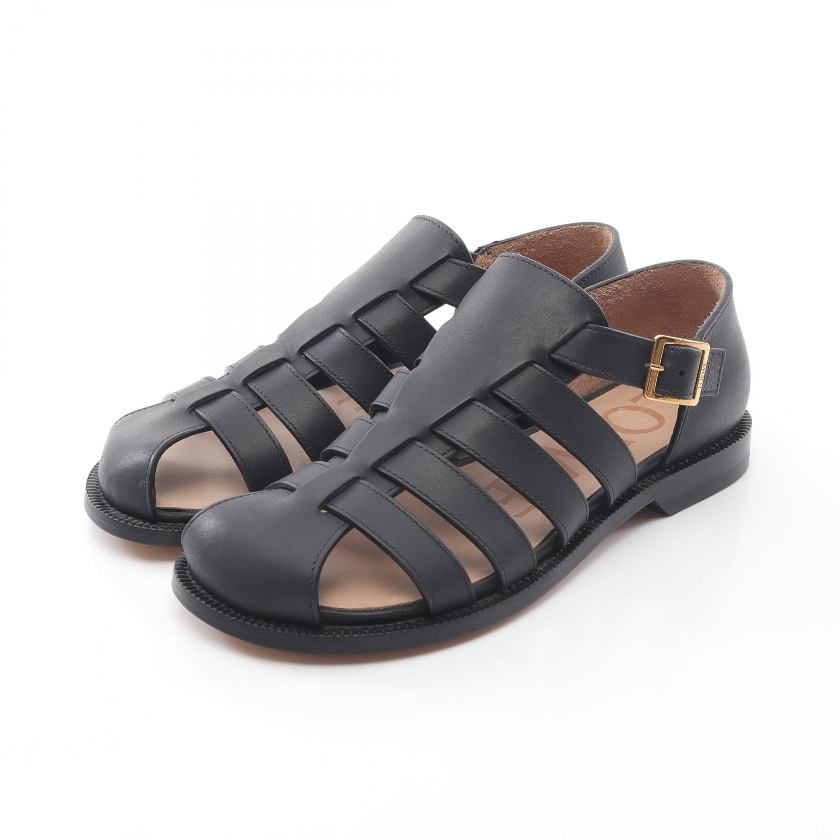 ロエベ LOEWE CAMPO カンポ サンダル 靴 レザー レディース ブラック系 L814465X77110036 【中古】