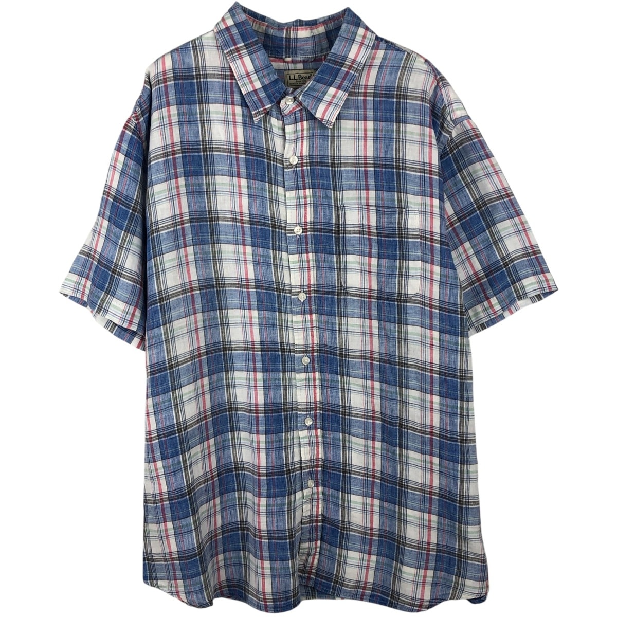古着 エルエルビーン L.L.Bean Slightly Fitted チェック柄 半袖 リネンシャツ メンズXL相当/eaa641547