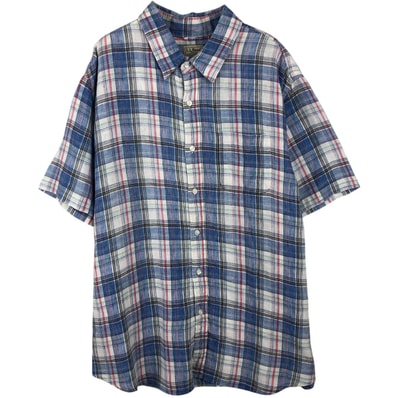 古着 エルエルビーン L.L.Bean Slightly Fitted チェック柄 半袖 リネンシャツ メンズXL相当/eaa641547