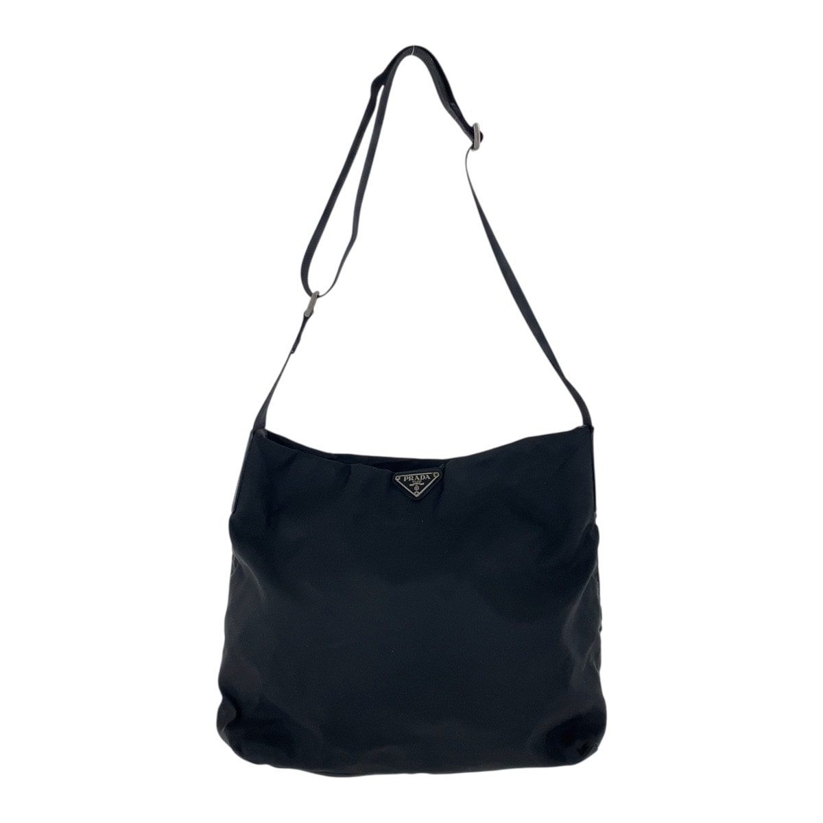 PRADA プラダ テスート 三角ロゴプレート ブラック 黒 シルバー金具 ナイロン レザー/ ショルダーバッグ 505820 【中古】