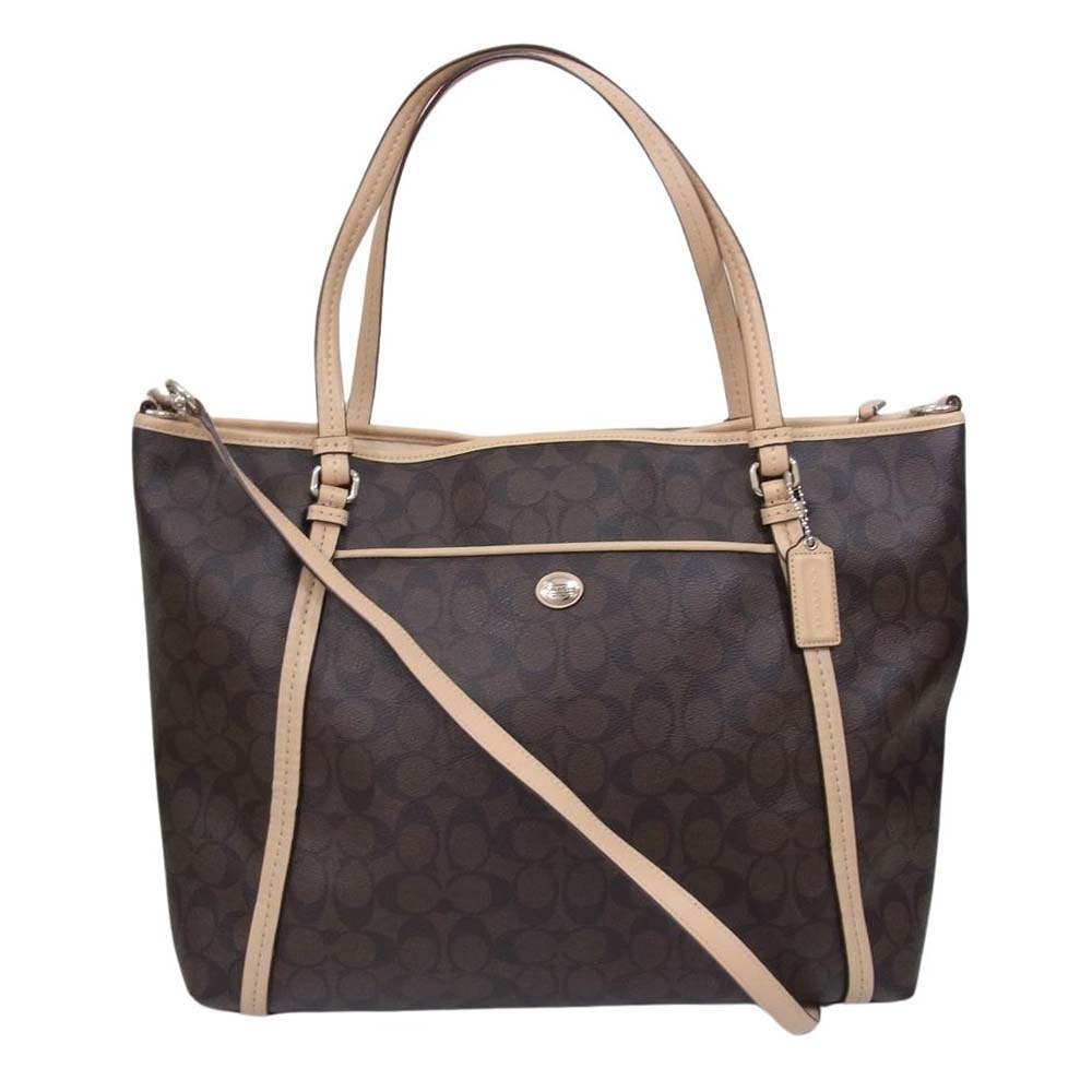 COACH コーチ トートバッグ F77527 PVC シグネチャー ショルダー トート バッグ ブラウン系【中古】