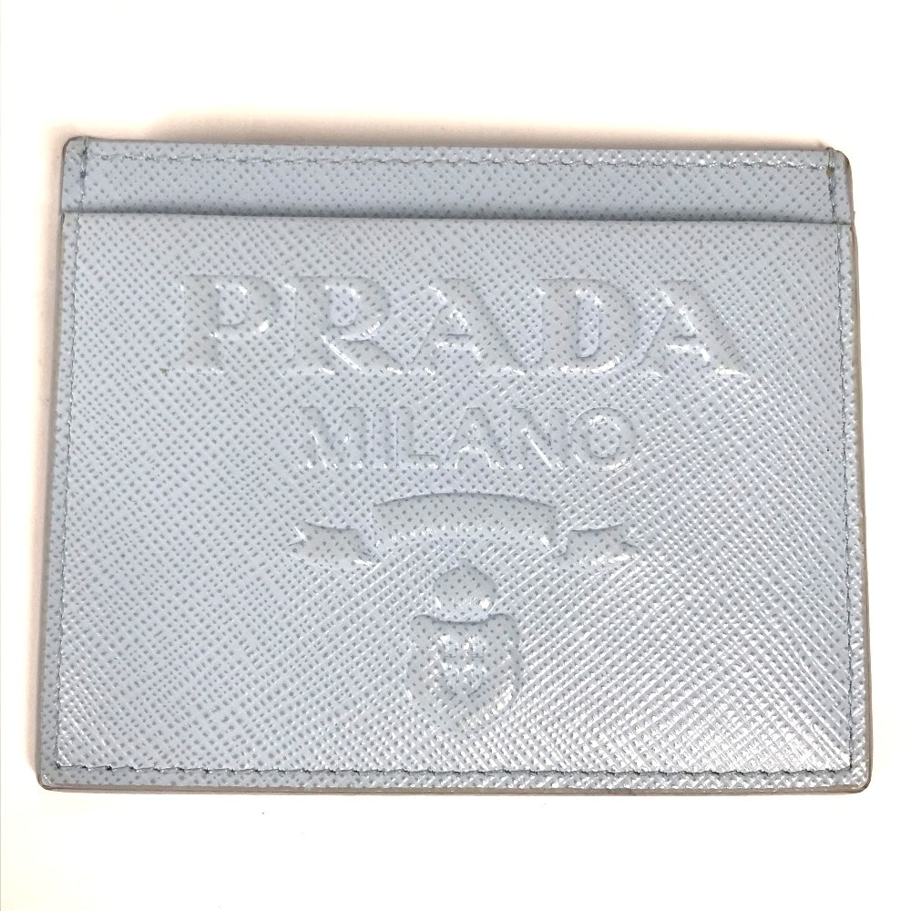 プラダ PRADA エンボスロゴ 名刺入れ パスケース カードケース レザー ライトブルー
