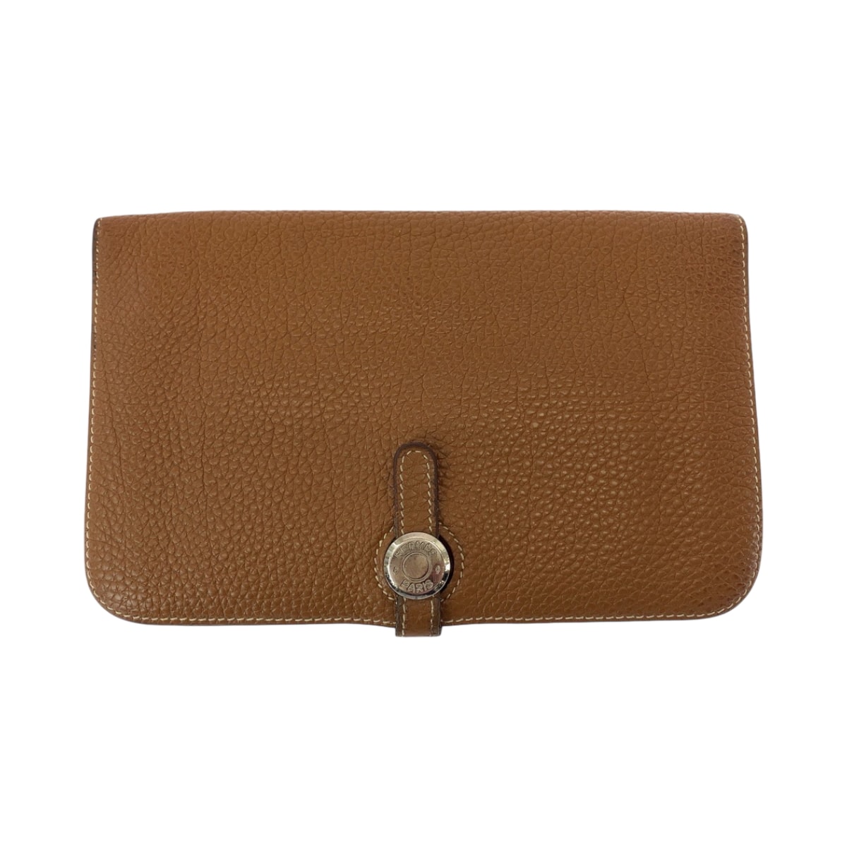 HERMES エルメス ドゴンGM ゴールド ブラウン シルバー金具 トゴ 長財布 ロングウォレット L刻印 504566 【中古】