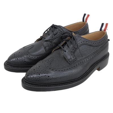 トムブラウン 新品同様 シボ ロングウィング フルブローグ ダービーシューズ メンズ 黒 ブラック 8.5 8.5(US)