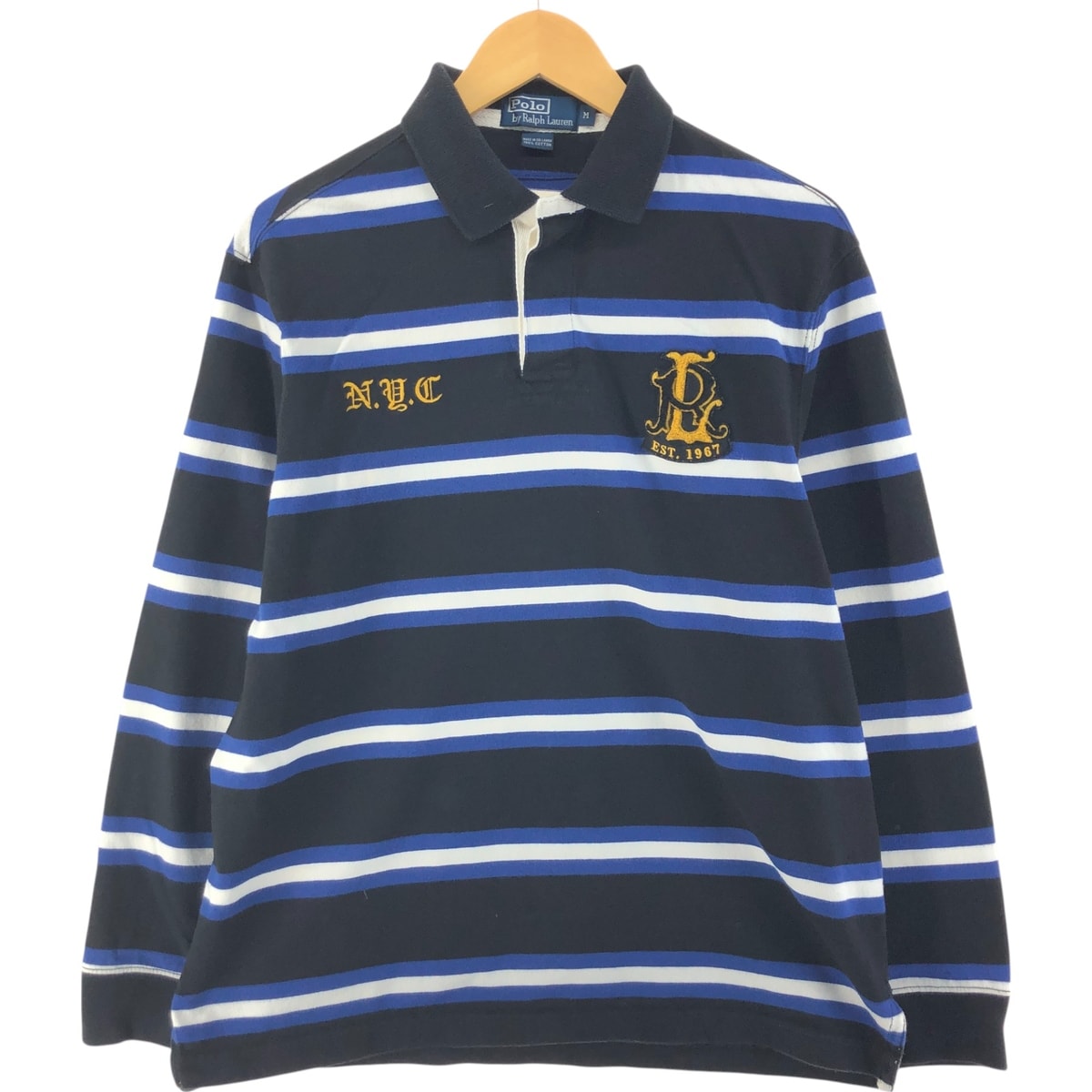古着 ラルフローレン Ralph Lauren POLO by Ralph Lauren ボーダー柄 長袖 ラガーシャツ メンズM相当/eaa525452