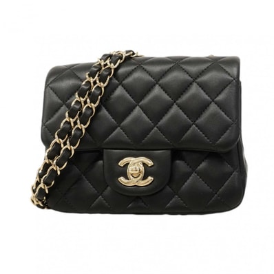 【6dc3701】シャネル ショルダーバッグ ミニマトラッセ チェーンショルダー ラムスキン ブラック シャンパンゴールド金具【中古】レディース