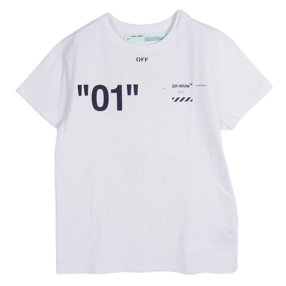OFF-WHITE オフホワイト Tシャツ OMAA027F18A53002 ダイアゴナル ロゴ プリント 半袖 Tシャツ カットソー ホワイト系 XXS【美品】【中古】