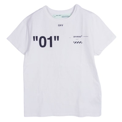 OFF-WHITE オフホワイト Tシャツ OMAA027F18A53002 ダイアゴナル ロゴ プリント 半袖 Tシャツ カットソー ホワイト系 XXS【美品】【中古】