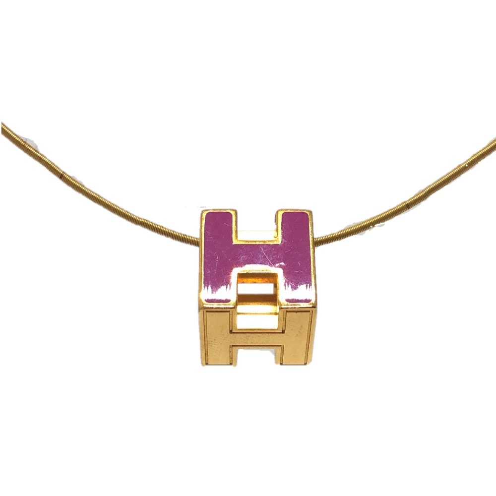 エルメス HERMES カージュドアッシュ Hキューブ ネックレス ラッカー パープル
