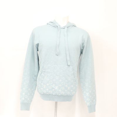 極美品 LOUIS VUITTON ルイ・ヴィトン モノグラム グラディエント ジャガード コットン ニット パーカー S RM231Q パーカー ライトブルー ホワイト コットン レディース
