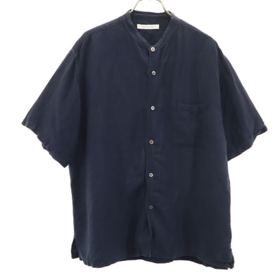 JOURNAL STANDARD ジャーナルスタンダード リネンブレンド 半袖 バンドカラーシャツ M ネイビー