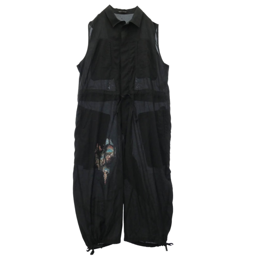 Yohji Yamamoto POUR HOMME ヨウジヤマモトプールオム 26SS HP-I06-860 CU/C LAWN MESSAGE PRINTED OVERALLS ステンドグラス メッセージプリント ノースリーブ オーバーオール 1【中古】