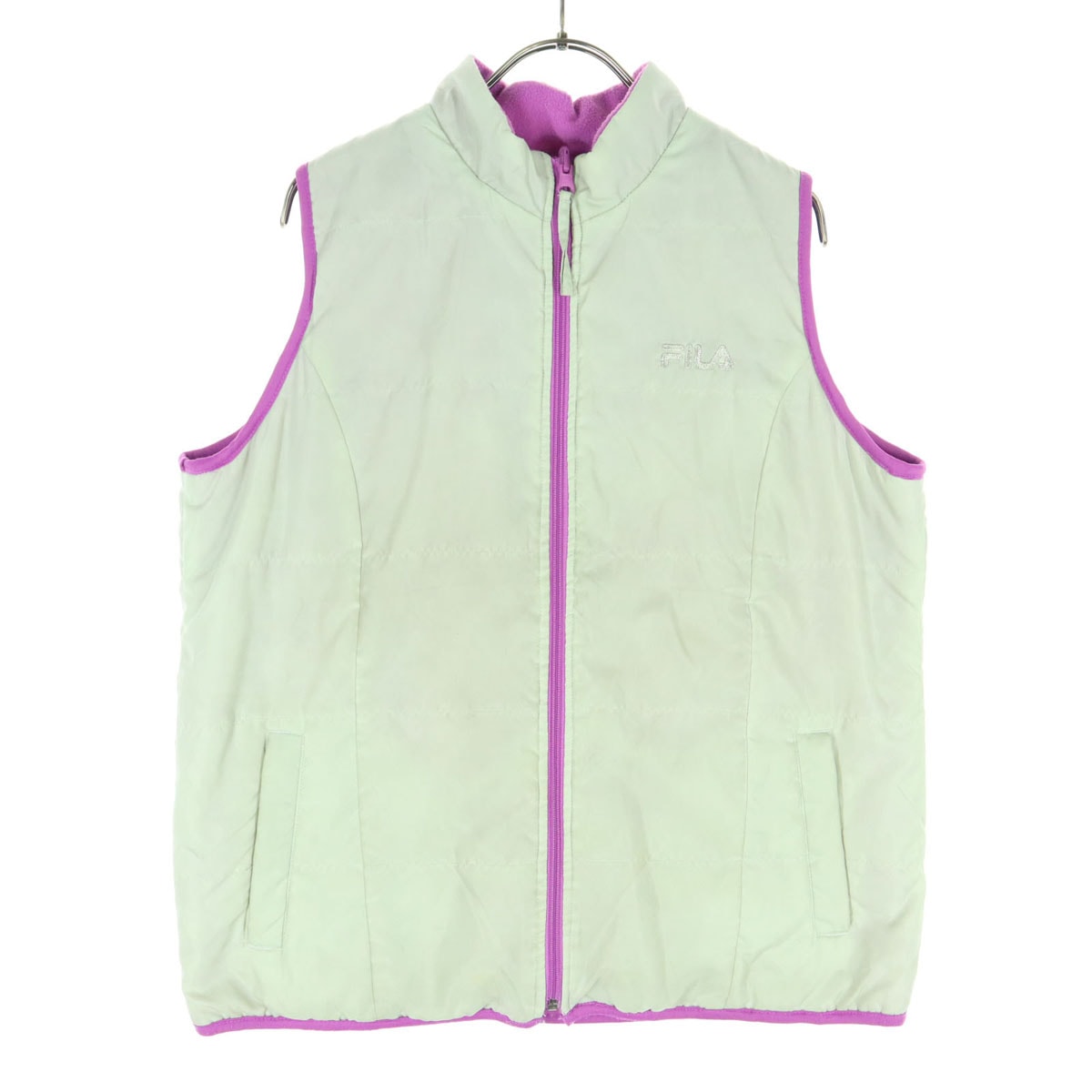 FILA フィラ リバーシブル ワンポイントロゴ ノースリーブ 中綿ベスト L ベージュ系