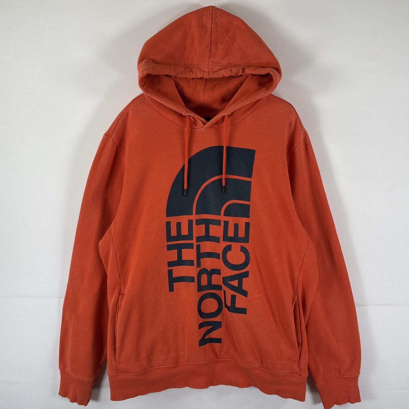 古着 ザ・ノースフェイス THE NORTH FACE パーカー プルオーバー フーディ スウェット ビッグロゴプリント アウトドア L オレンジ メンズ