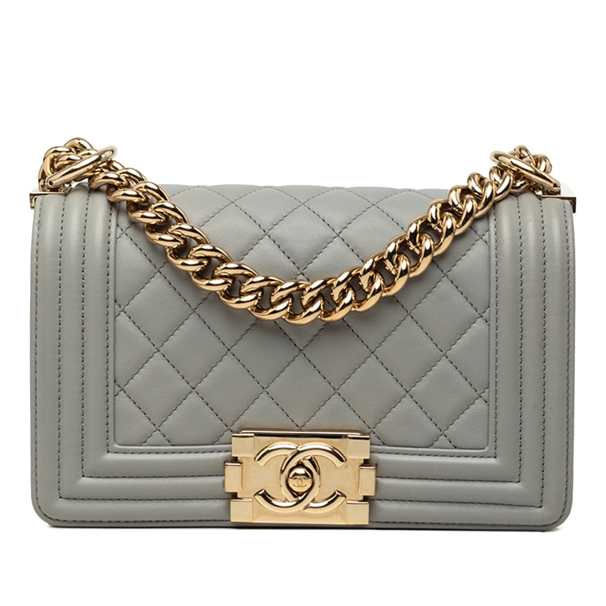 シャネル ココマーク ボーイシャネル20 チェーン ショルダーバッグ グレー ゴールド金具 ラムスキン レディース CHANEL 中古