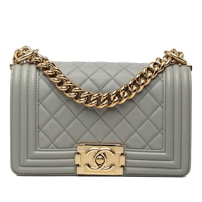 シャネル ココマーク ボーイシャネル20 チェーン ショルダーバッグ グレー ゴールド金具 ラムスキン レディース CHANEL 中古