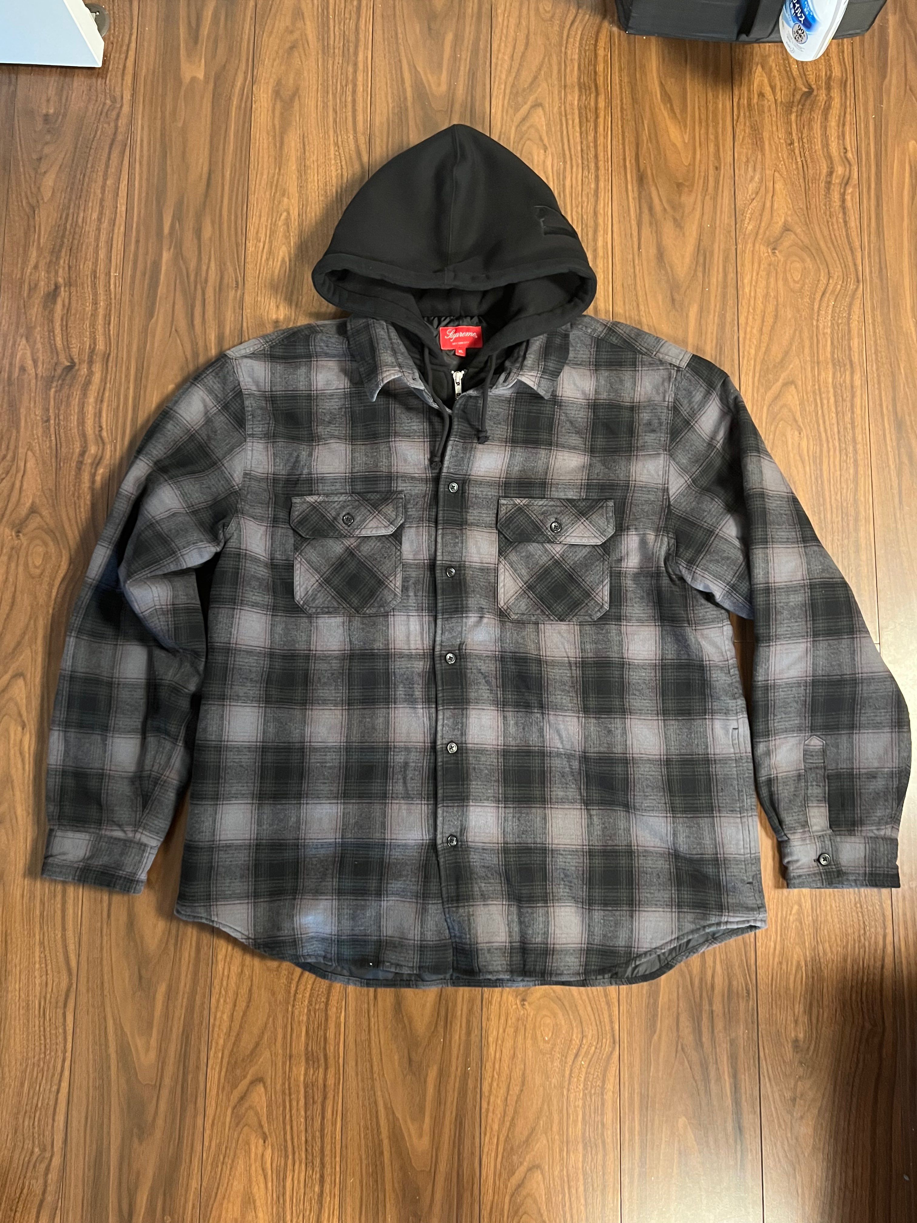 Supreme Hooded Flannel Zip Up Shirt "Black"