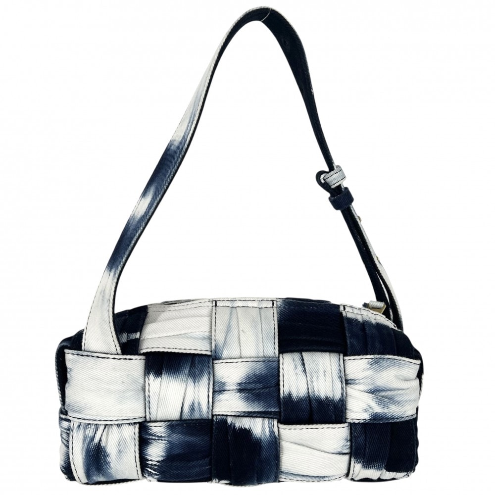 BOTTEGAVENETA ボッテガヴェネタ ショルダーバッグ マキシイントレチャート スモール ブリック カセット 肩掛け 斜め掛け デニム ネイビー 紺 ホワイト 白 ゴールド金具 レディース【中古品】