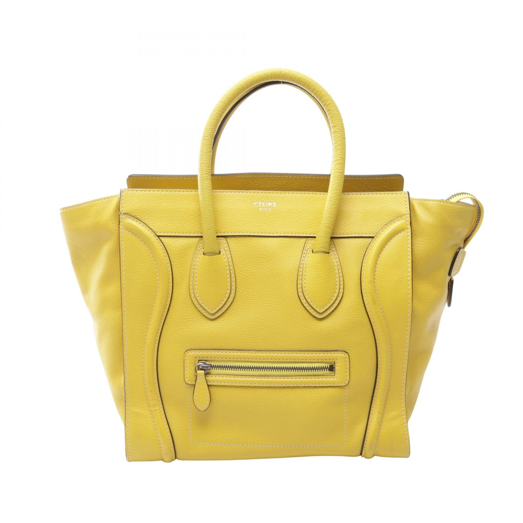 セリーヌ CELINE ラゲージ ミニショッパー ハンドバッグ バッグ レザー レディース イエロー系 【中古】