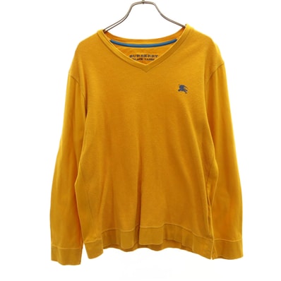 BURBERRY BLACK LABEL バーバリーブラックレーベル 日本製 長袖 Vネック Tシャツ 2 山吹色 三陽商会