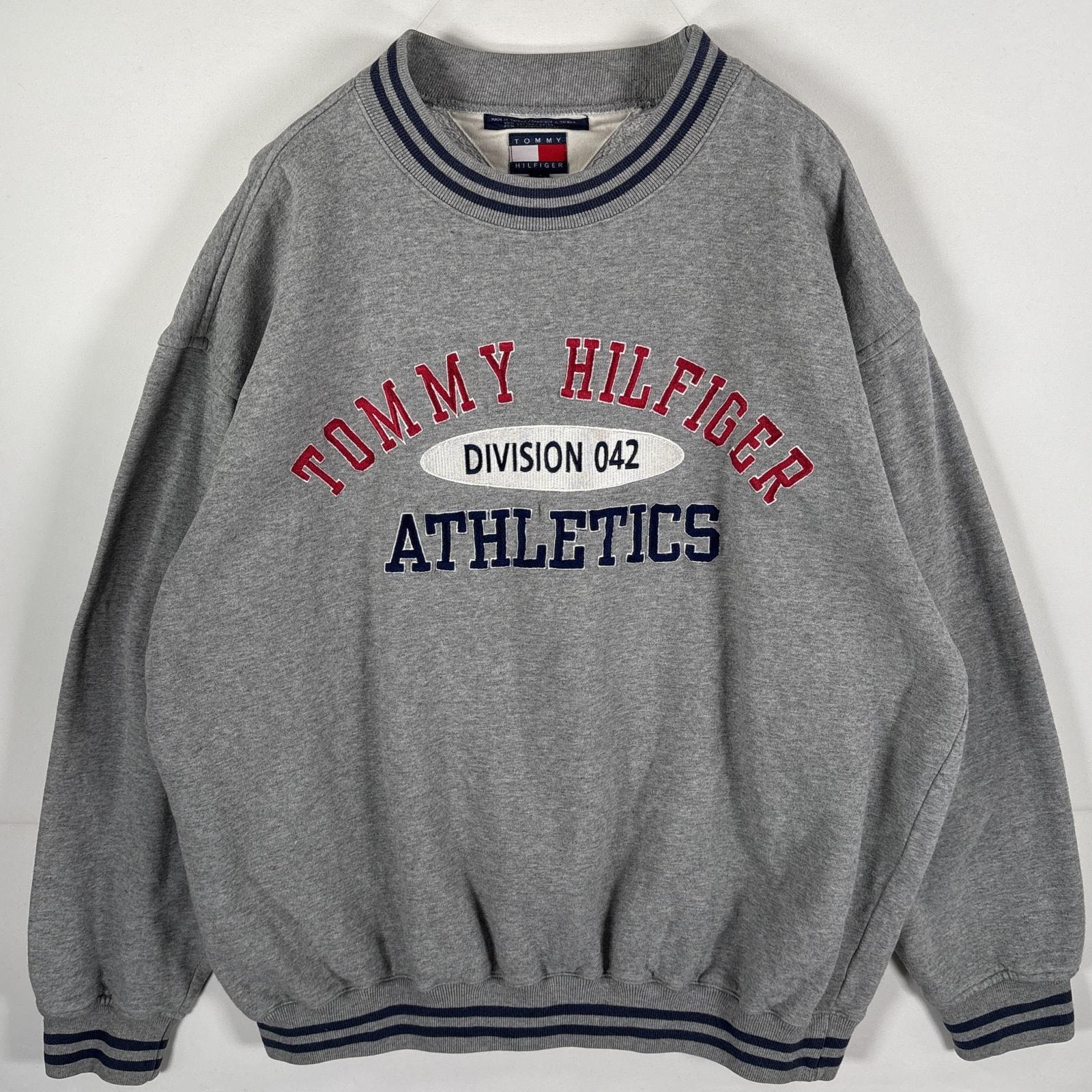古着 90's/90年代 トミーヒルフィガー TOMMY HILFIGER スウェット ブランドロゴ刺繍 肉厚 リブ付き トレーナー L  グレー メンズ