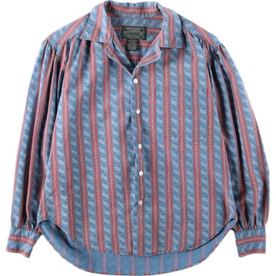 古着 80~90年代 ラルフローレン Ralph Lauren COUNTRY カントリー ストライプ柄 総柄 長袖 オープンカラーシャツ レディースM相当 ヴィンテージ/eaa620106