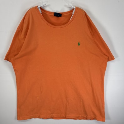 古着 90's/90年代 ポロバイラルフローレン Polo by Ralph Lauren 半袖Tシャツ ロゴ 刺繍 大きいサイズ XL オレンジ 無地 メンズ