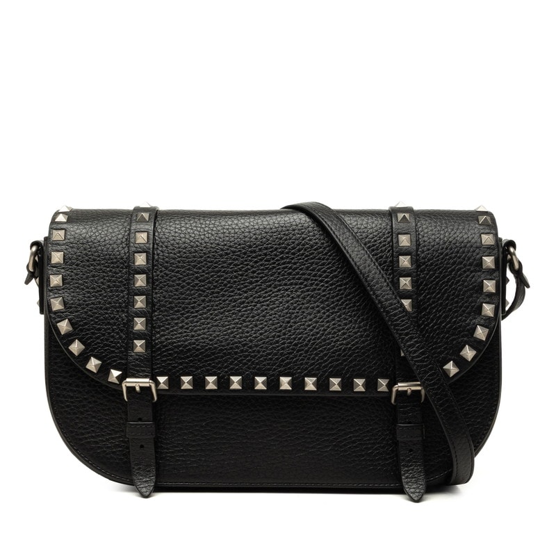 ヴァレンティノ ロックスタッズ 斜め掛け ショルダーバッグ ブラック レザー レディース VALENTINO 中古
