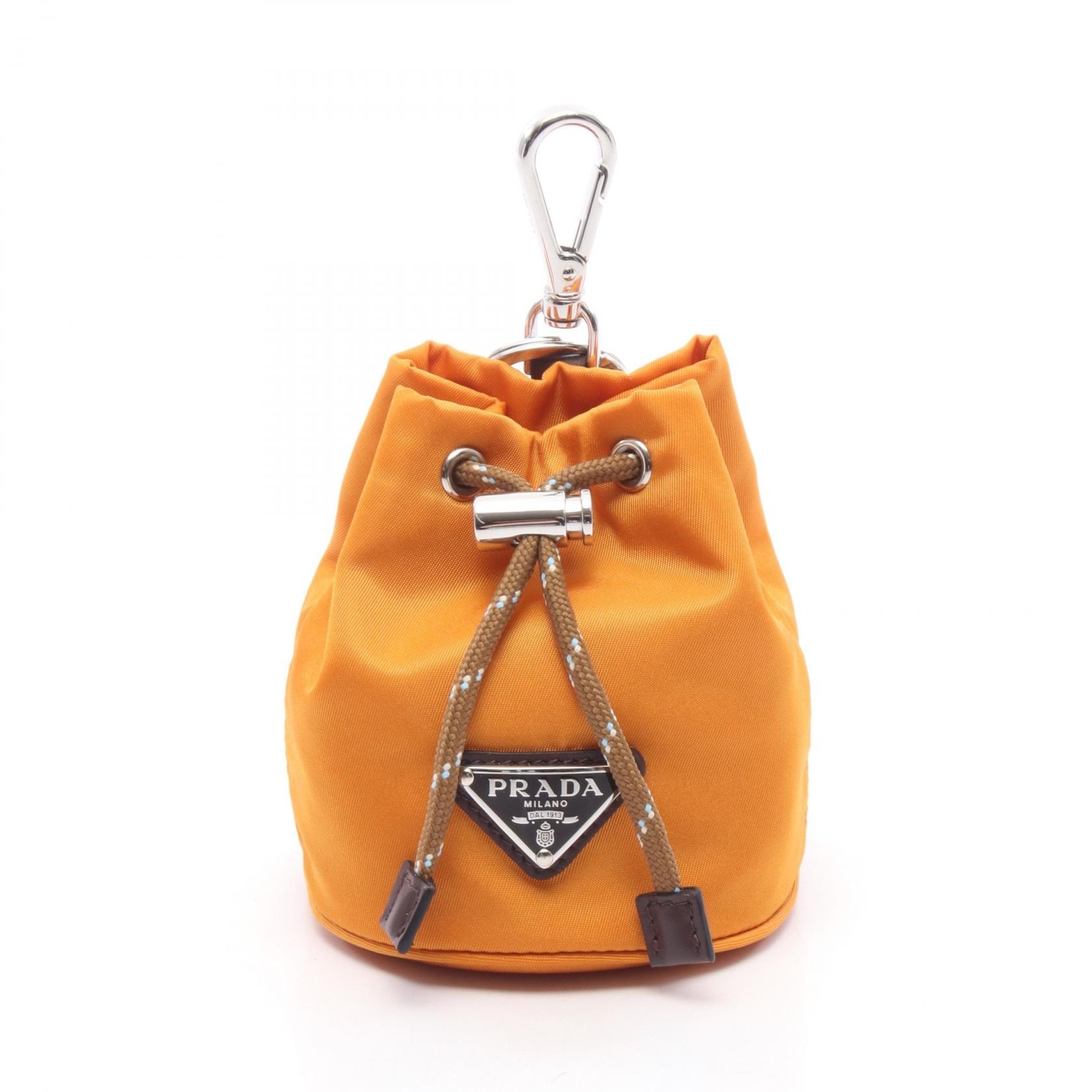 プラダ PRADA Re-Nylon ミニポーチ型 チャーム アクセサリー ナイロン レザー レディース オレンジ系 / ブラウン系 2TT202 【中古】