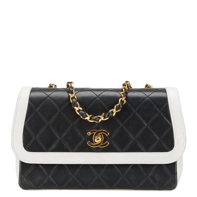 シャネル ココマーク マトラッセ チェーン ショルダーバッグ ブラック ホワイト ラムスキン レディース CHANEL 【中古】