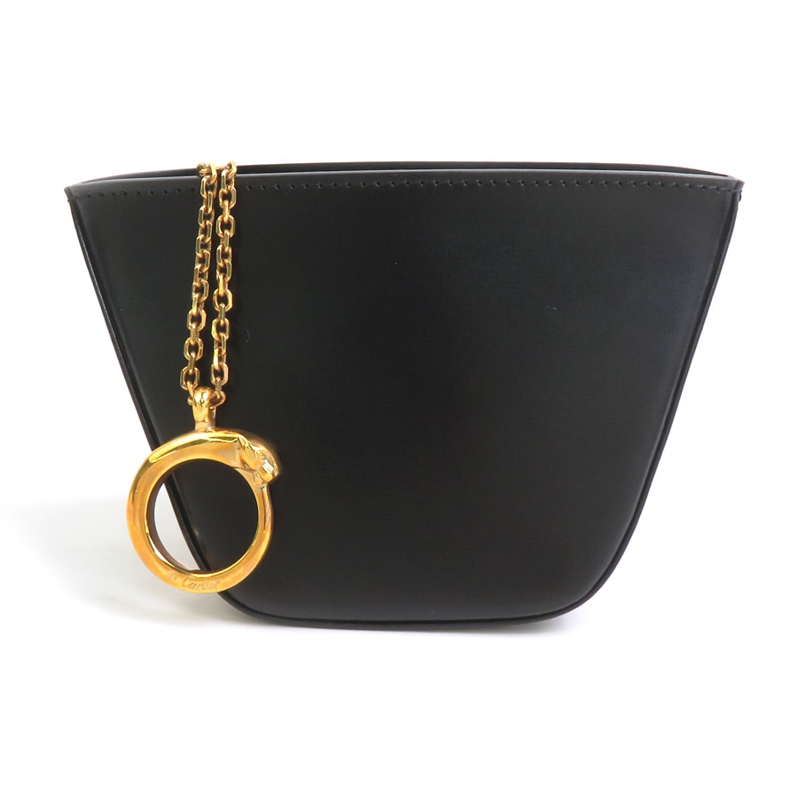 カルティエ CARTIER ポーチ レザー ブラック ゴールド レディース【中古】 e62167i