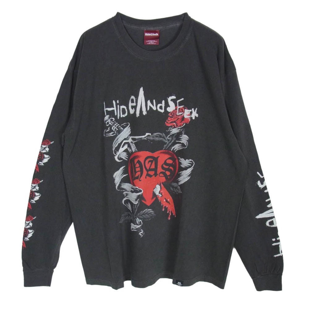 HideandSeek ハイドアンドシーク Heart And Dagger L/S Tee ハート ダガー ロングスリーブ 長袖 Tシャツ カットソー ロンT チャコール系 XL【美品】【中古】