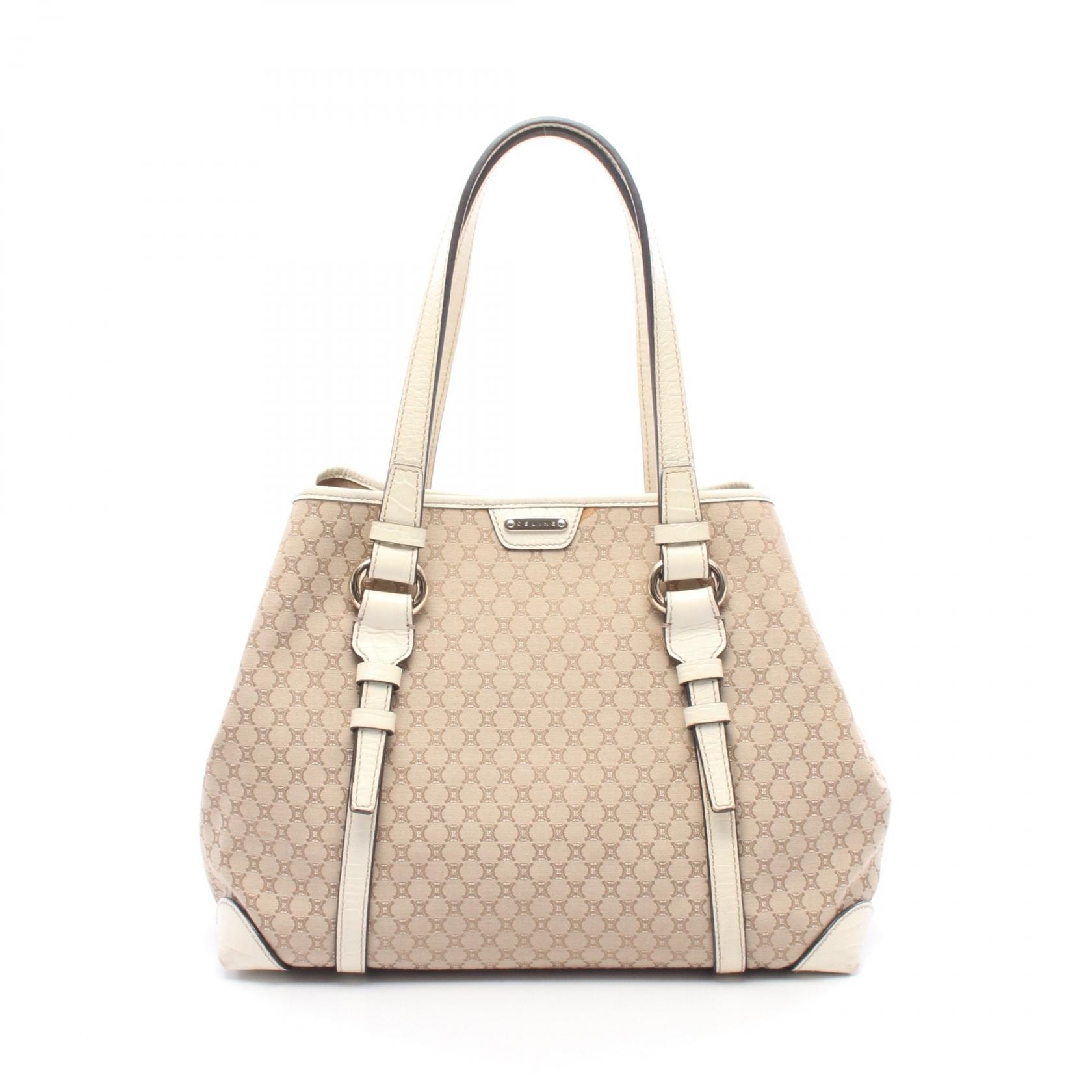 セリーヌ CELINE マカダム トートバッグ バッグ キャンバス レザー レディース ベージュ系 / アイボリー系 【中古】