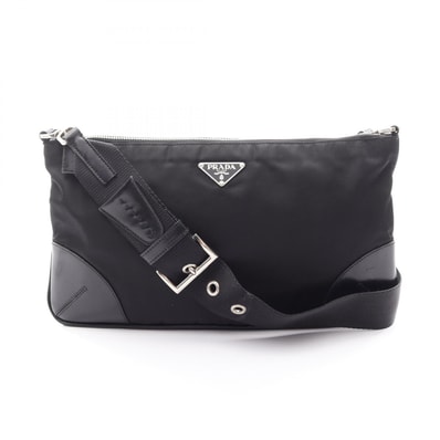 プラダ PRADA トライアングルロゴ ショルダーバッグ バッグ ナイロン レザー レディース ブラック系 【中古】