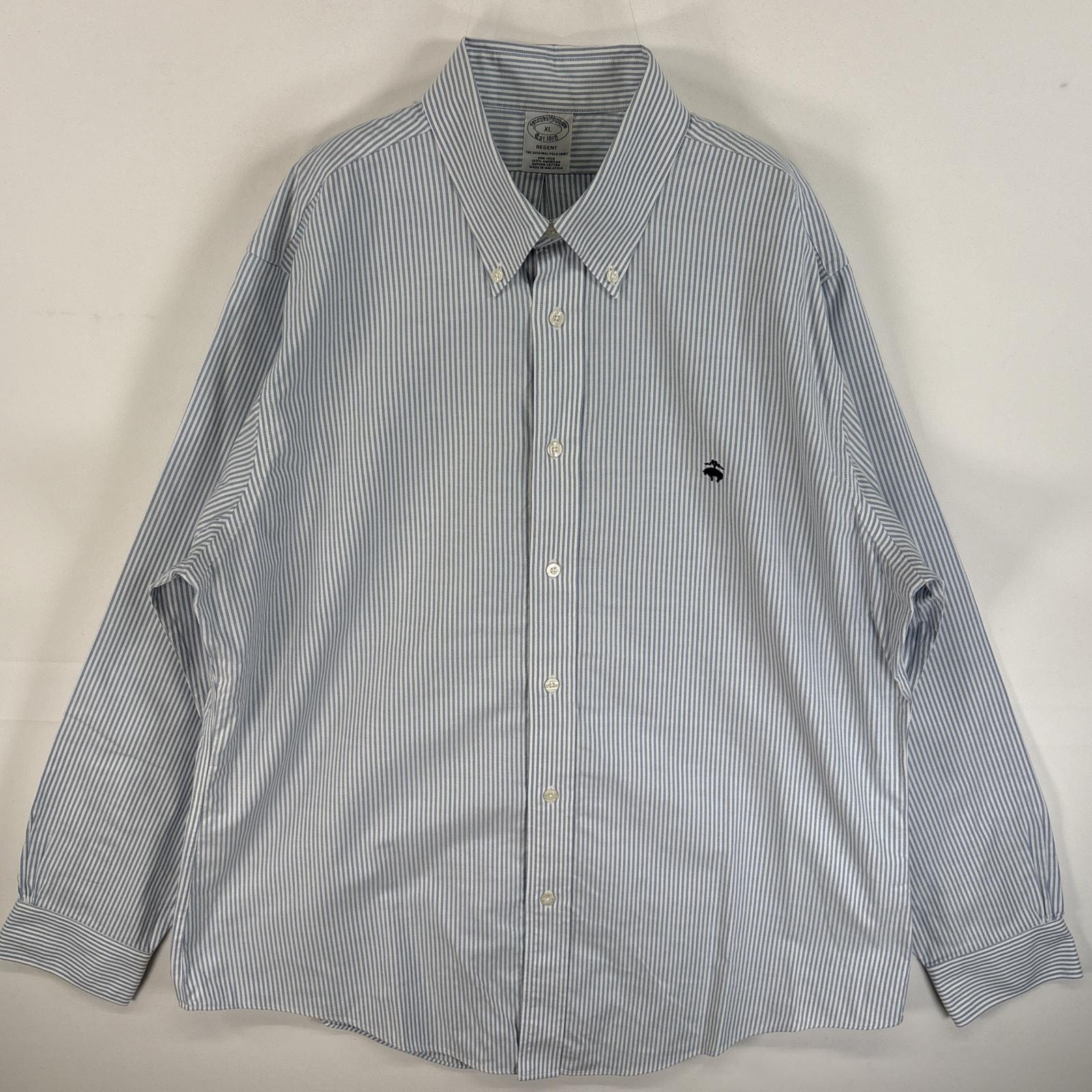 古着 ブルックスブラザーズ Brooks Brothers 長袖シャツ ワンポインロゴ 刺繍 ボタンダウンシャツ 大きいサイズ XL  水色系 ストライプ メンズ