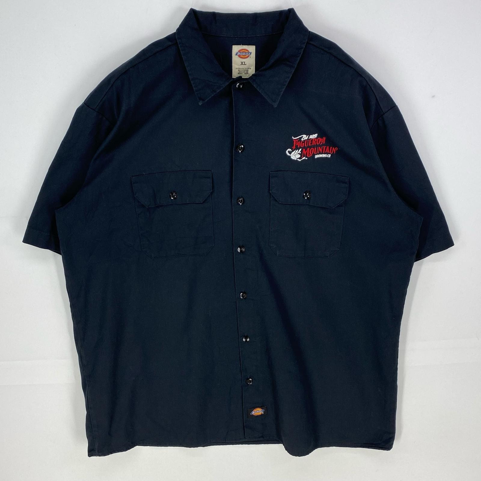 古着 ディッキーズ Dickies 半袖シャツ 刺繍 大きいサイズ バックプリント ワークシャツ XL ブラック系 バックプリント メンズ