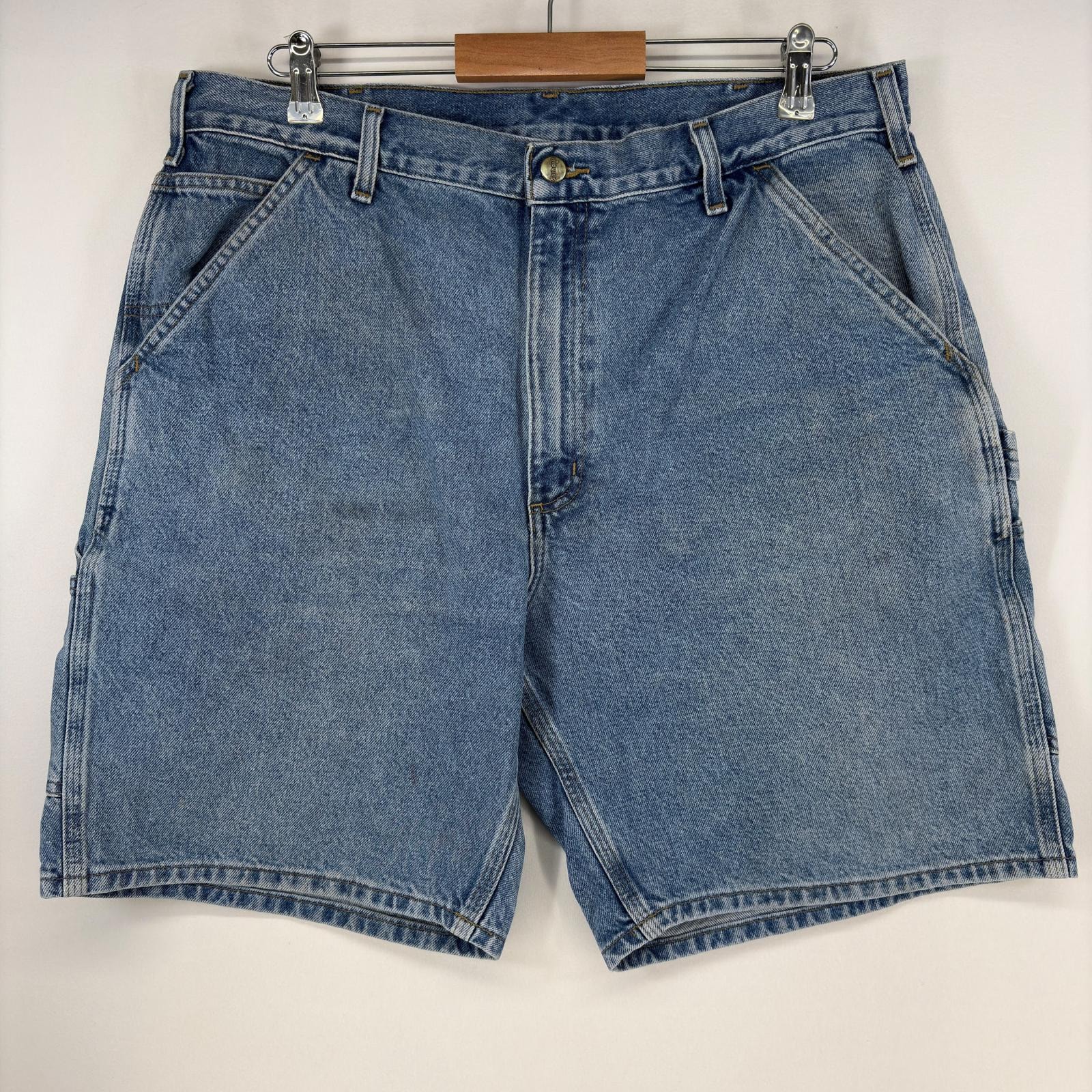 古着 カーハート Carhartt デニム ショートパンツ ペインターパンツ ワンポイント ジップ ハーフパンツ ワーク w38  ブルー メンズ