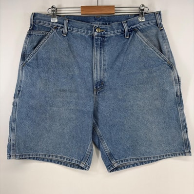 古着 カーハート Carhartt デニム ショートパンツ ペインターパンツ ワンポイント ジップ ハーフパンツ ワーク w38 ブルー メンズ