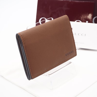 美品 GUCCI グッチ GGエンブレム GG ファブリック カードケース 818956 カードケース ブラウン レザー コーティングキャンバス メンズ
