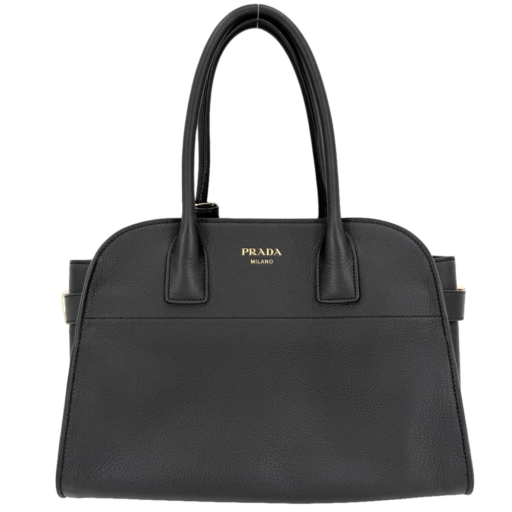 PRADA プラダ ハンドバッグ SOFT GLAIN ミディアム トートバッグ 1BG538 レザー    ブラック 黒 シルバー金具 レディース 美品【中古品】