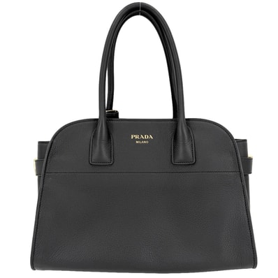 PRADA プラダ ハンドバッグ SOFT GLAIN ミディアム トートバッグ 1BG538 レザー ブラック 黒 シルバー金具 レディース 美品【中古品】