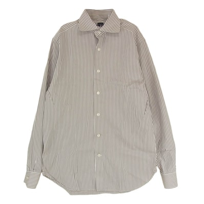 BEAMS ビームス 長袖シャツ 21-11-0024-563 ビームスF ロンドンストライプ ワイドカラーシャツ ブラウン系 15 1/2【中古】